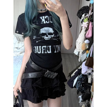 韩版街头骷髅头印花亚文化纯棉短袖t恤女辣妹修身显瘦夏季y2k上衣
