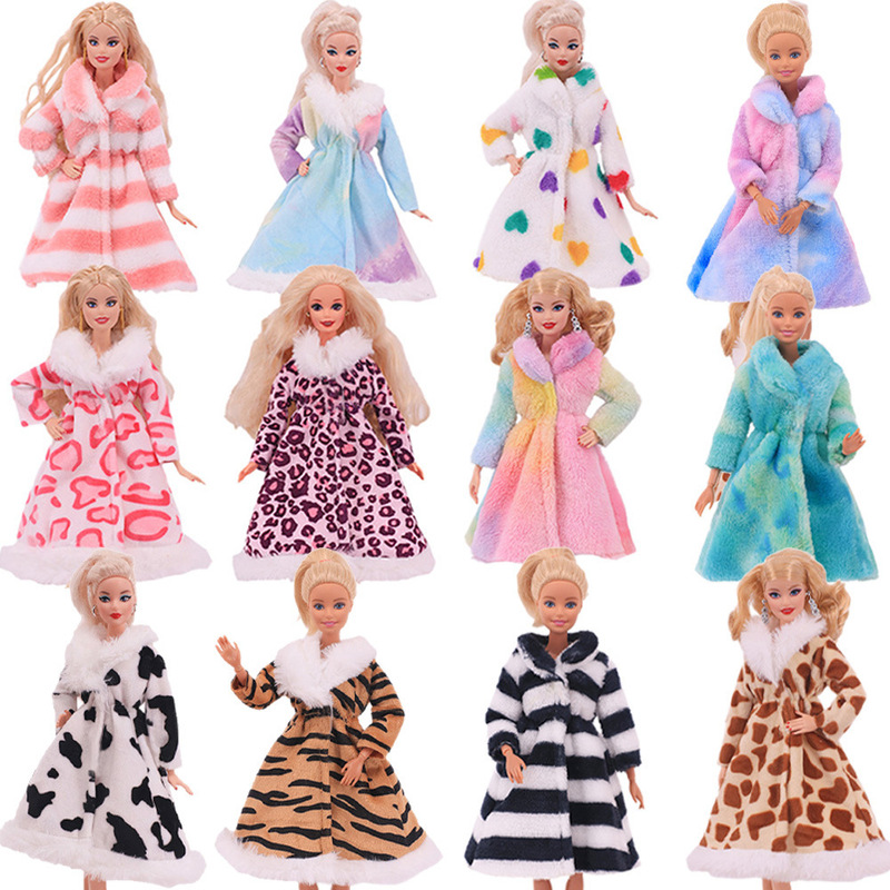 Barbie doll clothes suitable for 27-29cm Barbie doll striped plush coat doll dressing gown wholesale