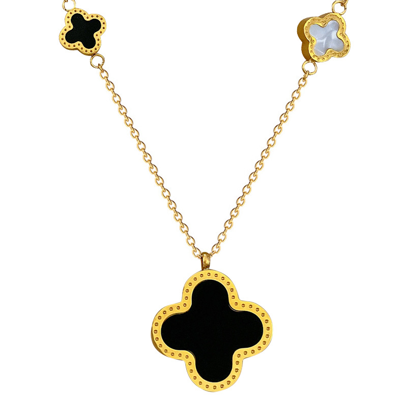 Lucky Grass Double Sided Necklace Minimalist Real Gold Chain_voghion.com