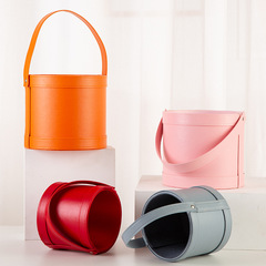 Circular Handbag Red Leather Hug Basket Gift Box Maid of Honor Gift Packaging Box Flower Bouquet Flower Vase