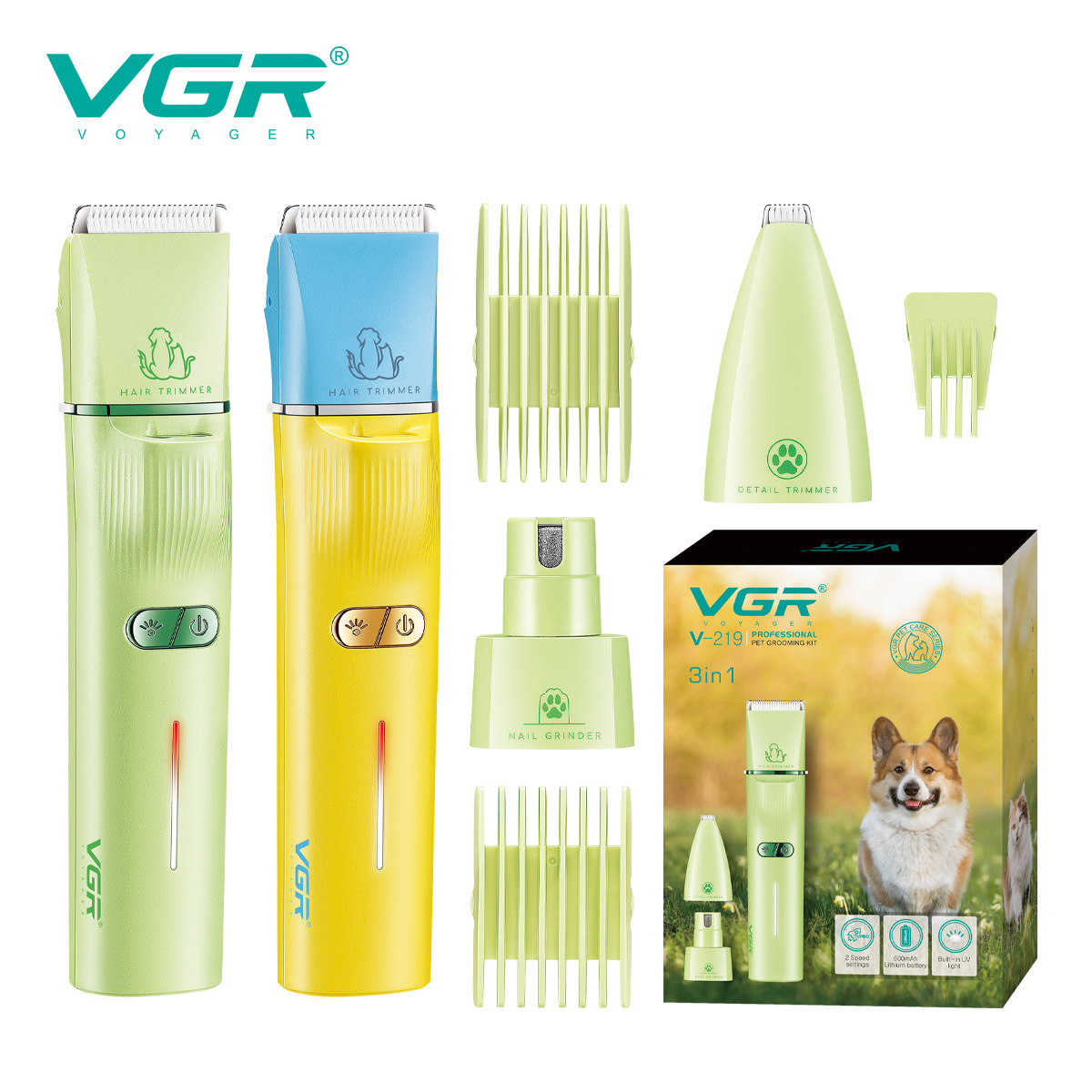 Tondeuse à poils d'animaux VGR219 : tondeuse électrique multifonctionnelle pour chats et chiens, ultra silencieuse, avec tondeuse dédiée aux poils des pattes._voghion.com