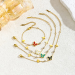 跨境热销镂空贝母蝴蝶手链钛钢立体镂空镶钻电镀保色潮流时尚饰品