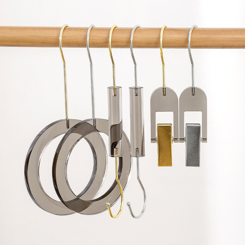Clothing Store Acrylic Hook Hanger Accessories Crystal Transparent Tie Hat Rack Hook Clip Circle Scarf Rack
