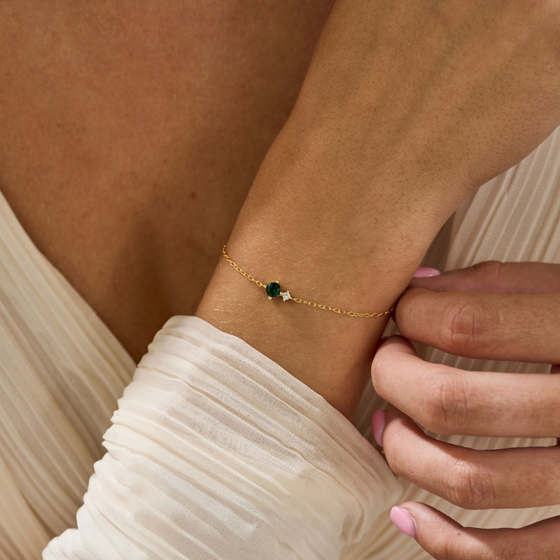 2024 Amazon New 12 Birthstone Inlaid Single Zircon Stainless Steel Bracelet Imitation Pearl Beaded Jewelry