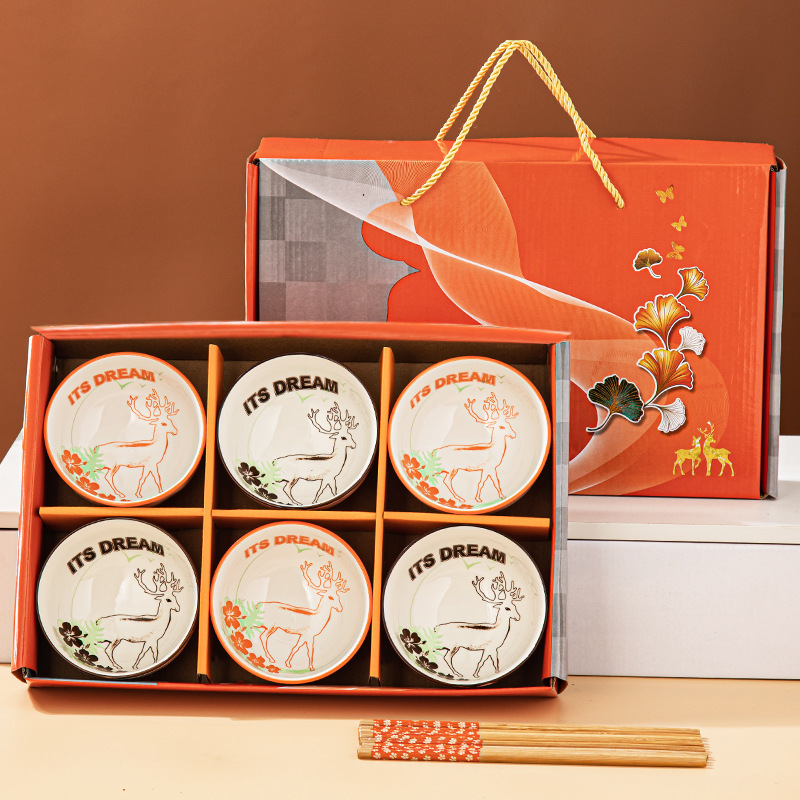 礼品碗套装家用吃饭套碗碗碟山茶花瓷碗陶瓷碗筷套装餐具礼盒装无|undefined