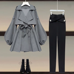 Кейп-плащ (trench coat) корейского стиля, плюс-сайз, приталенный с поясом, осенний