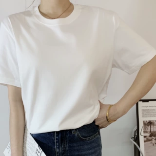 2023年新款短袖t恤女白色夏打底衫纯棉半袖上衣宽松纯色正肩基础