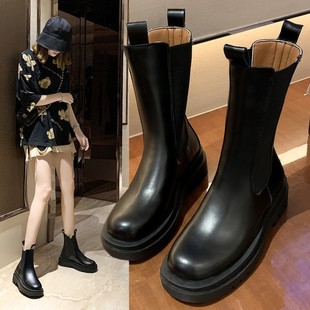 Women's Martin Boots 2022 Autumn/Winter Short Boots British Style Thick-Soled Chunky Heel Mid-Calf Boots Trendy Mid-Tube Boots for Snow