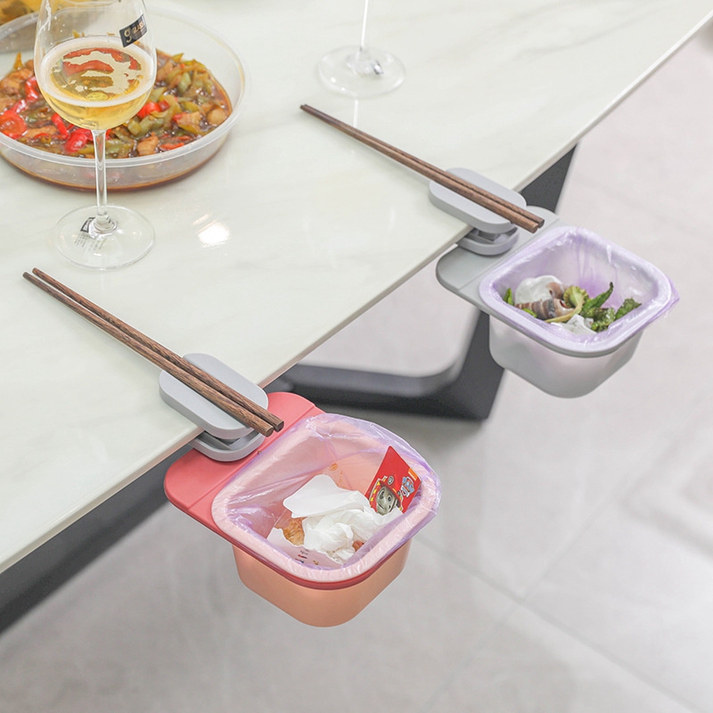 Office Food Waste Under-Desk Box Hidden Storage Box Rotatable Mini Residue Trash Can Clip-On Bucket Table Edge