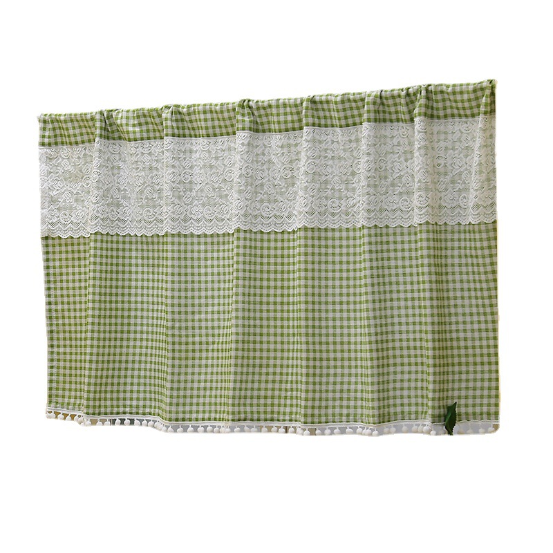 Nordischer Karomuster Türvorhang Mit Spitze Und Stangendurchzug_voghion.com