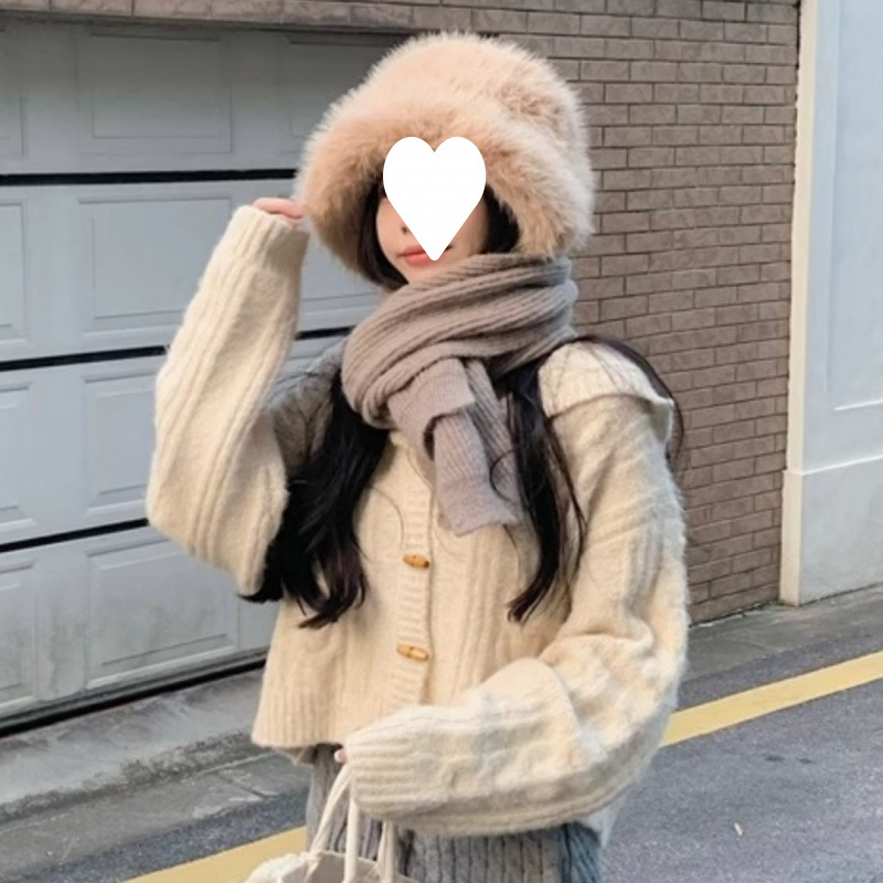 Corea del Sur a principios de otoño y invierno nuevo estilo Meilade corn hebilla con capuz cardigan suéter de mujer chaqueta de punto de tela de tela suave chaqueta pegajosa