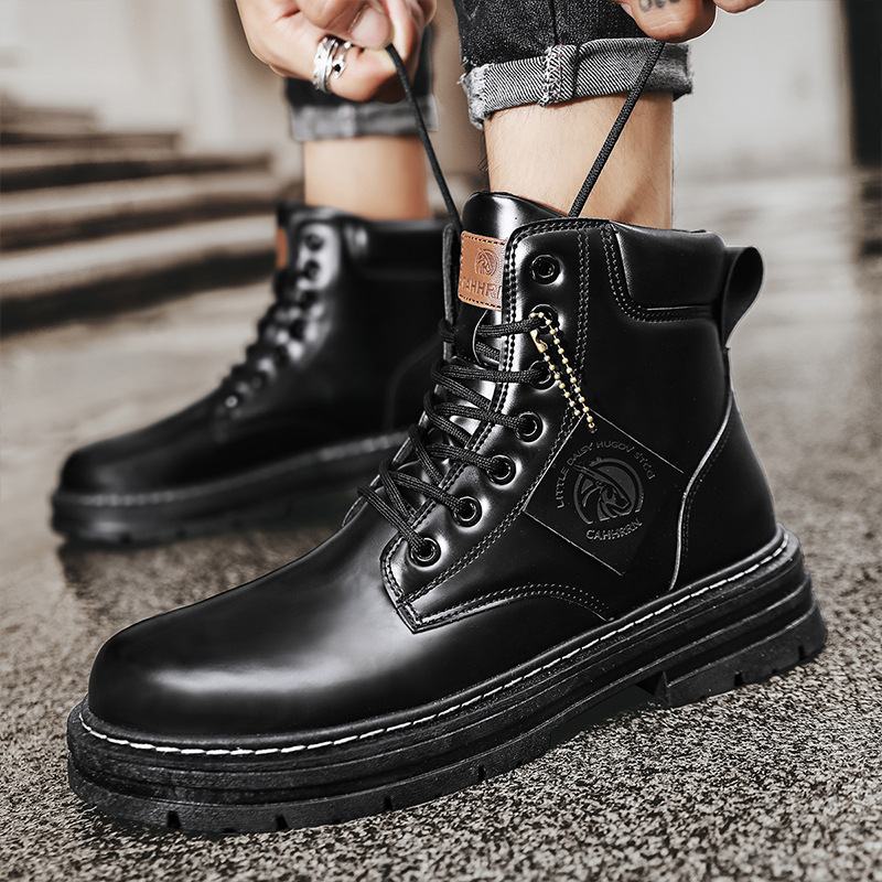 Jauni ādas augstie zābaki vīriešu britu vintage ādas zābaki lieli dzelteni zābaki_voghion.com