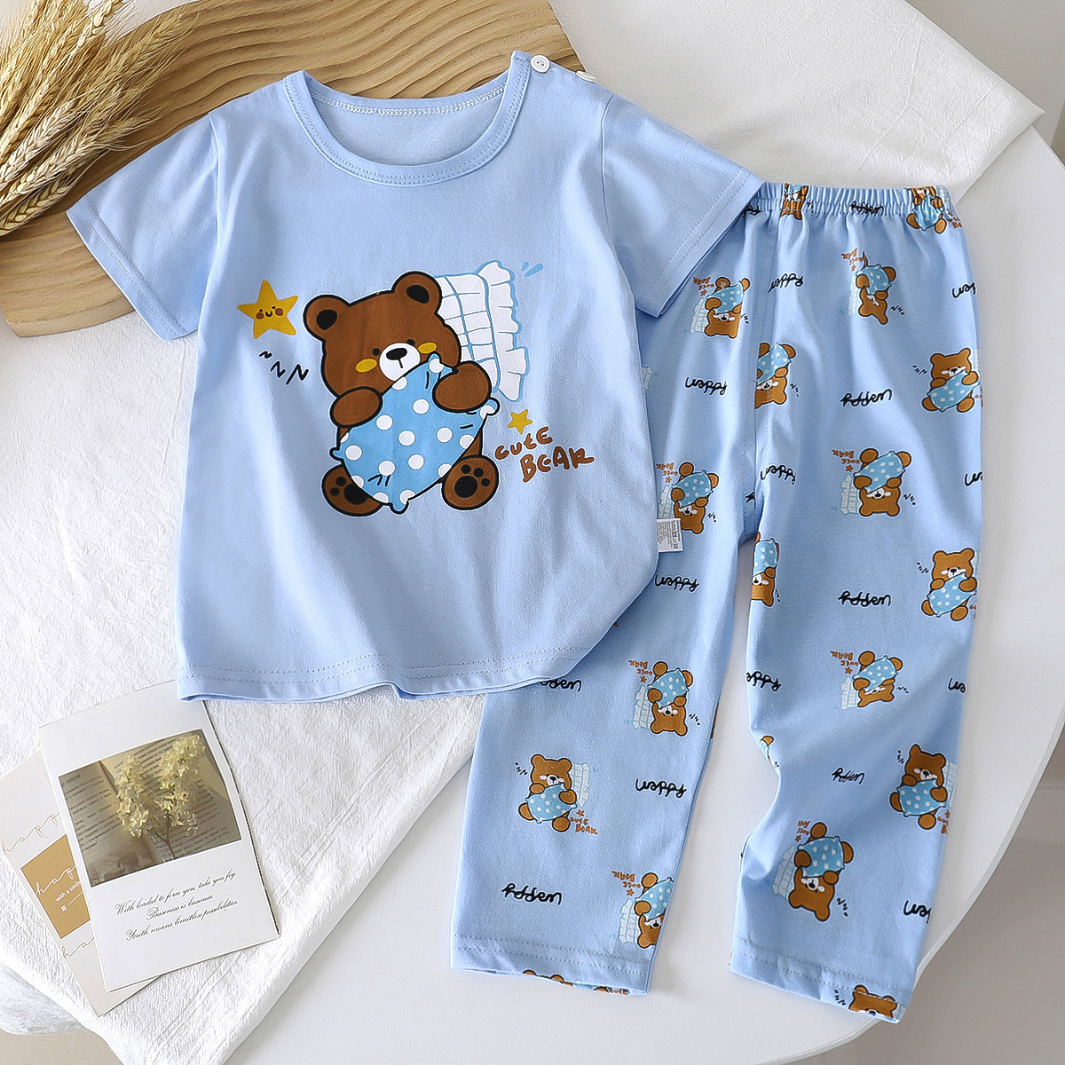 Traje de manga corta para niños, verano nuevo estilo, pijamas de algodón para niños, ropa de aire acondicionado para bebés para niñas, ropa de verano para niños image 17