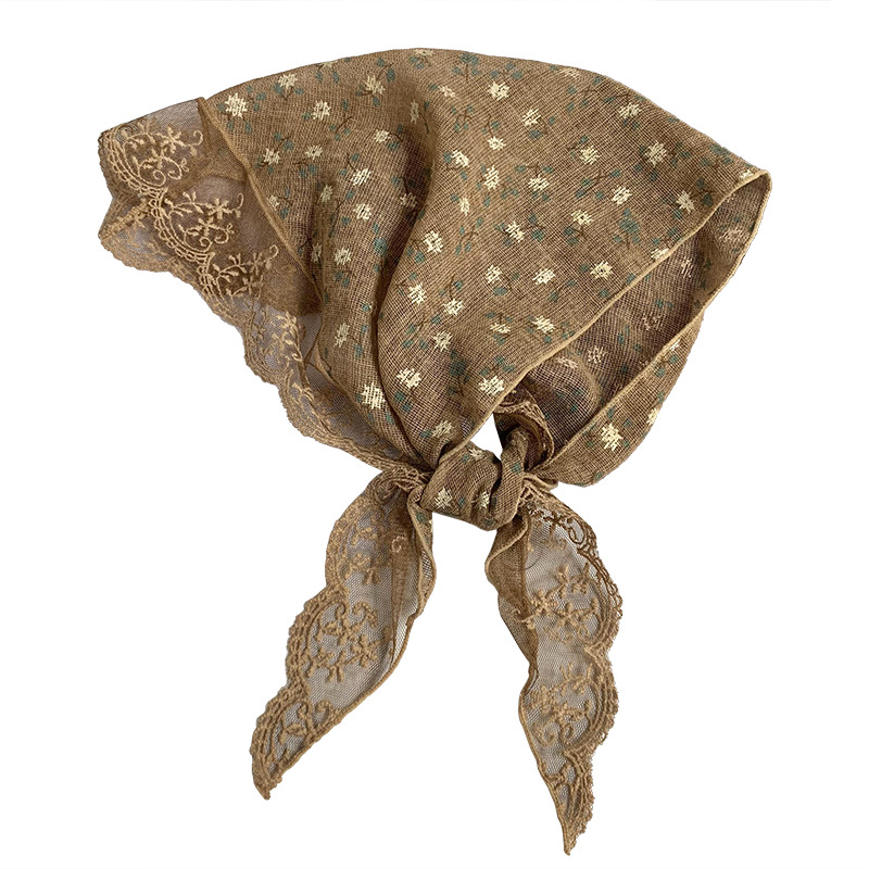 Bufanda triangular babero mujer primavera y verano nuevo estilo encaje borde floral cuello bufanda bufanda diadema pastoral femenina tocado accesorios para el cabello