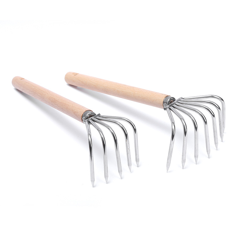 Multi-funcional rastrillo mango de madera al por mayor herramienta de captura de mar almeja rastrillo playa excavación cáscara palillos frescos palillos gancho