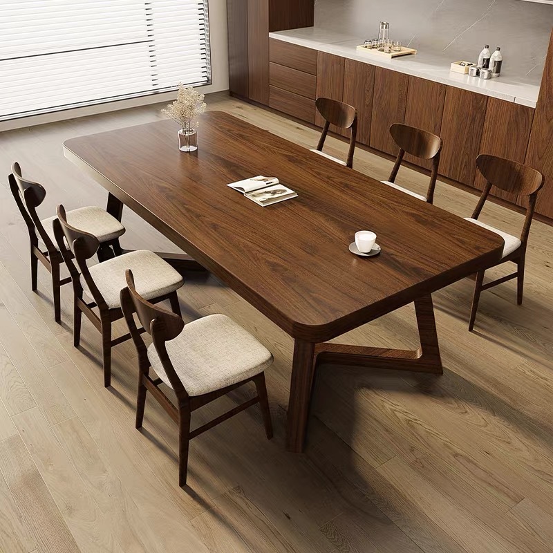 Restaurant Solid Wood Large Table Solid Wood Desk Dining Table and Chairs All-In-One Living Room Large Long Table Home Log Workbench