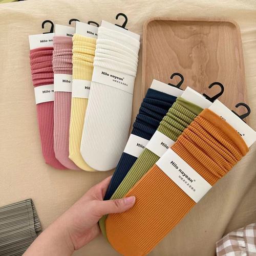 Nayean South Industry Autumn/Winter New Arrival Vertical Groove Striped Stack Socks Solid Color High Density Straight No-Heel Parent-Child Cotton Socks