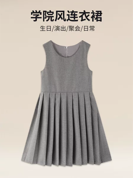 Girls' Preppy Style Dress, Big Kids' Jk Retro Pleated Skirt, Sleeveless Tank Dress for Girls, Children's Performance Dress