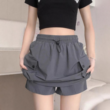 灰色工装半身裙女夏季薄款高腰a字阔腿小个子显瘦美式速干短裙裤