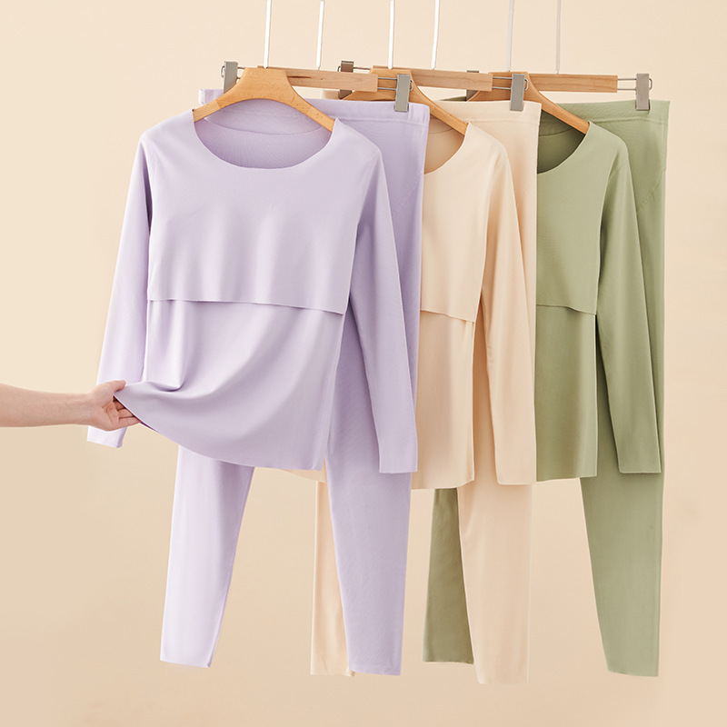 Pregnant Women's Autumn Clothes and Pants suit Autumn and Winter Velvet Thermal Underwear Postpartum Nursing Maternity Pajamas Winter Clothes