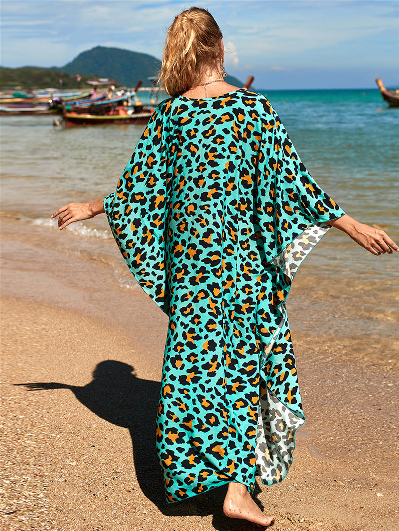 224g Weight Sunscreen Shirt Outerwear Type 3/4 Length Sleeve Sleeve Length Polyester Fabric Type Long Top Length V Neck Neckline Printing, Leopard Pattern Spring&Summer Season Women's Gender Vacation, Beach Style Women's Printing Leopard Vacation Beach Cover Ups 66