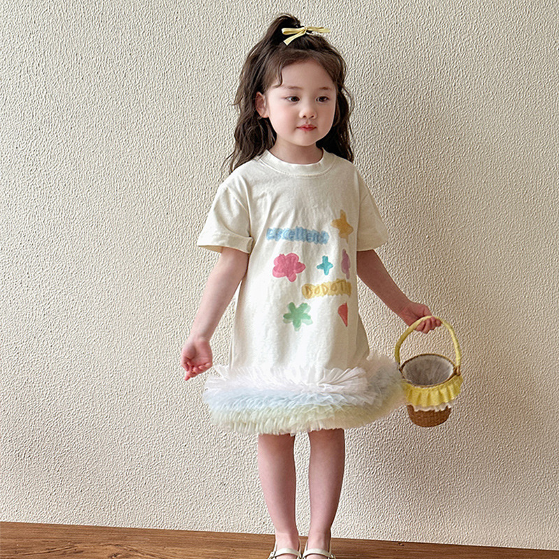 Girls Princess Dress Summer Dress 2026 New Style Kidsren's Korean Style Short-Sleeved T-Shirt Baby Girl Summer Dress Girl