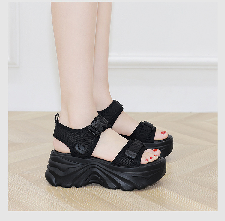 Sandal thể thao nữ đế xuồng gót 7 cm tăng chiều cao mùa hè — GQ FN0231/0610 màu đen gót cao 7 cm, GQ FN0231/0610 màu be gót cao 7 cm chi tiết 3