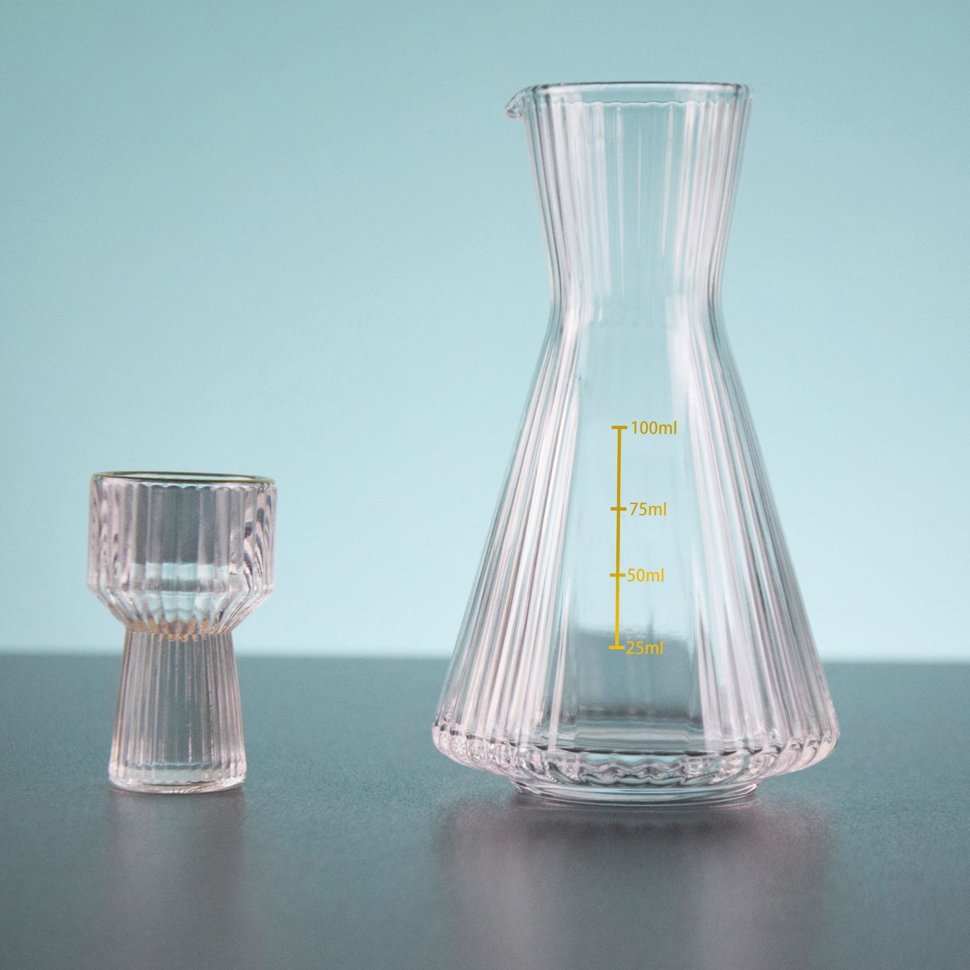 条纹白酒杯套装描金小酒杯分酒器金边小吞杯玻璃分酒壶竖纹白酒壶