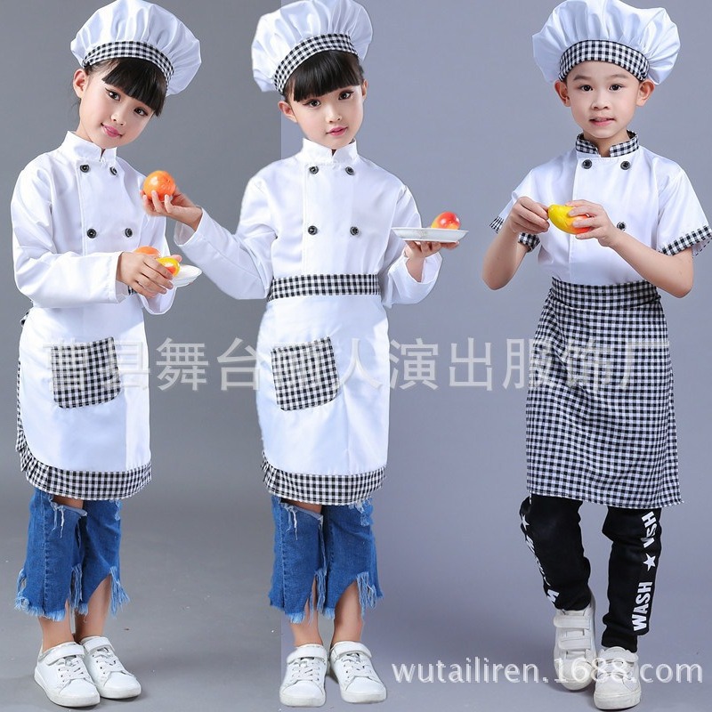 Children's Chef Uniforms, Toddler Performance Costumes, Kids' Play Occupational Costumes, Children's Little Chef Role-Playing Costumes, Short-Sleeved