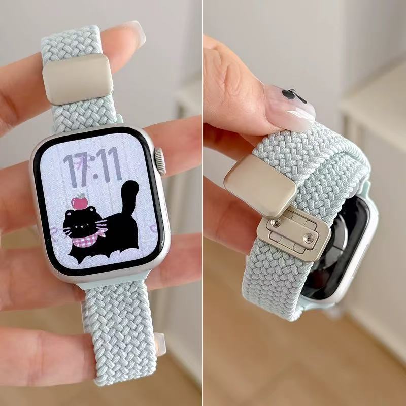 [Fine Model] Suitable for Iwatch10 Strap S9 Apple Watch Applewatch8 Nylon Braided Magnetic Suction