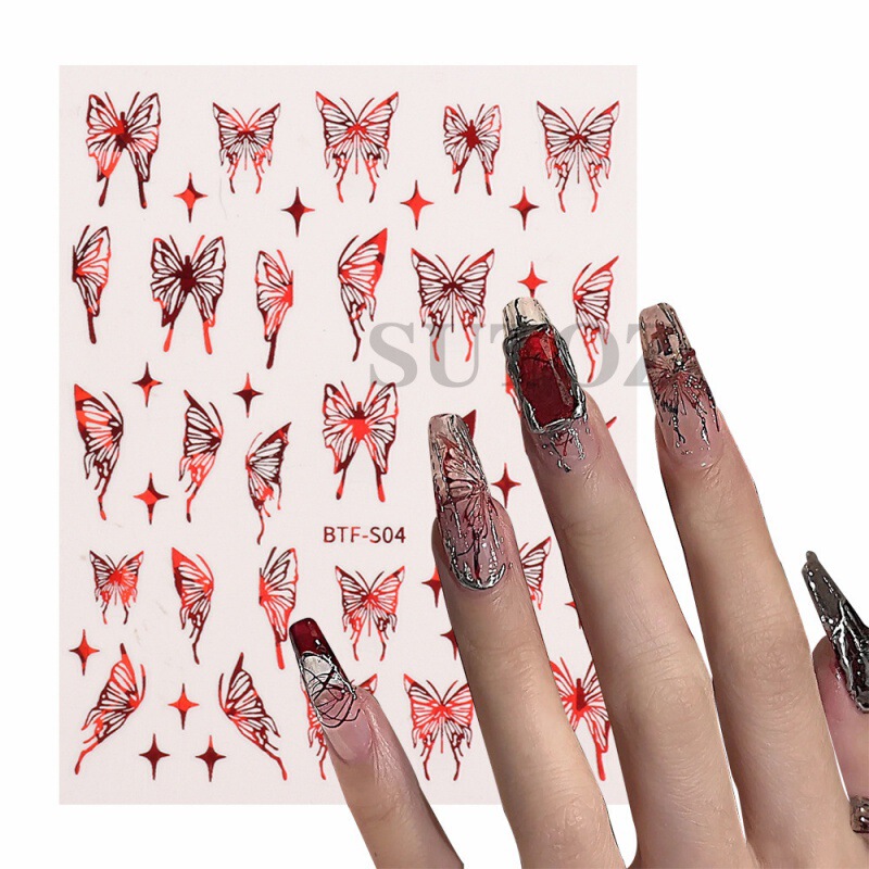 2023 cross new nail stickers new red three-dimensional hollow butterfly small fresh 3D adhesive nail stickers 2023 cross new nail stickers new red three-dimensional hollow butterfly small fresh 3D adhesive nail stickers