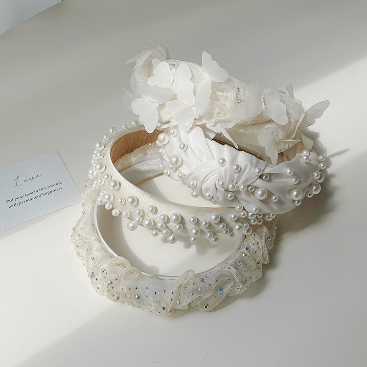 Bow Knot Pattern Women'S Gender Fashion Bow Knot Cloth Handmade Pearl Hair Band