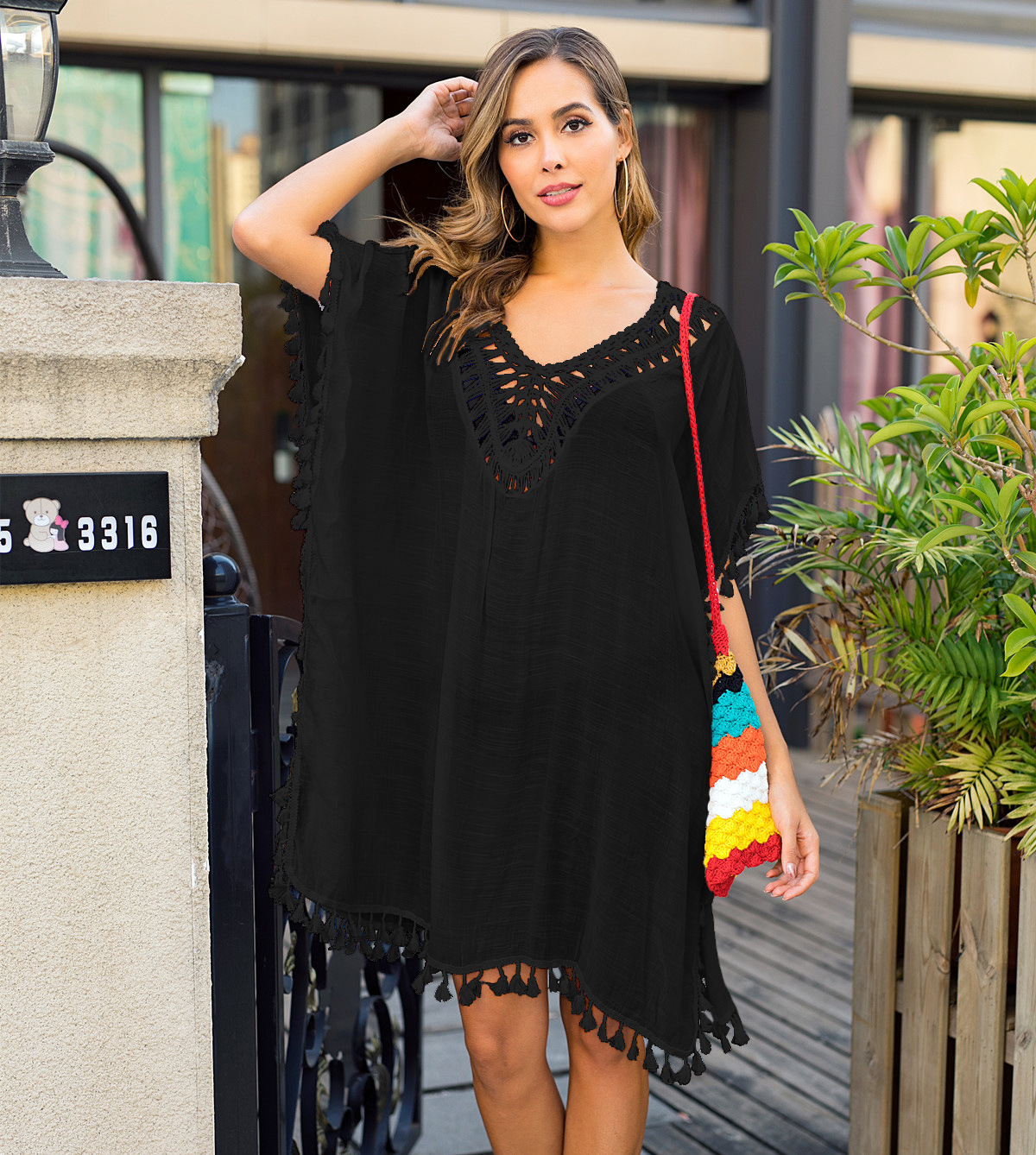 Gonna da donna aperta sul retro sexy con frange patchwork agganciata a mano da donna_voghion.com