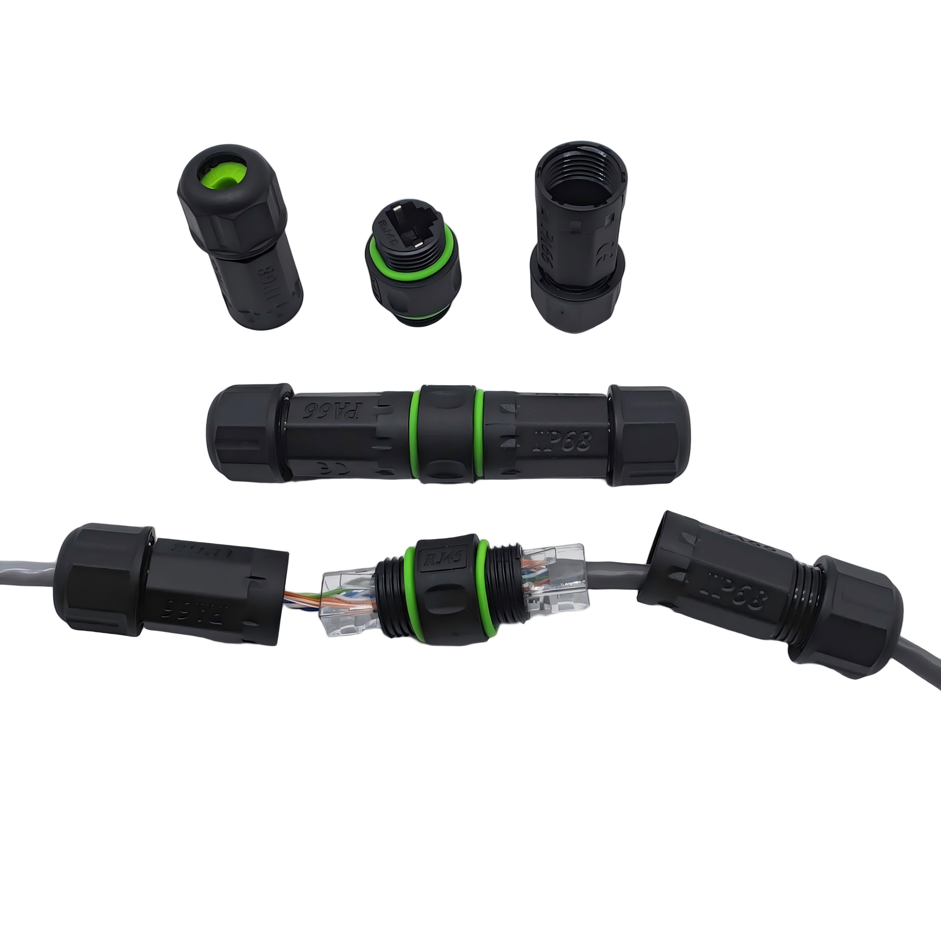 IP68��ҵ��ˮǧ���������߶Խ�ֱͨrj45ת��ͷ������POE�ӳ���