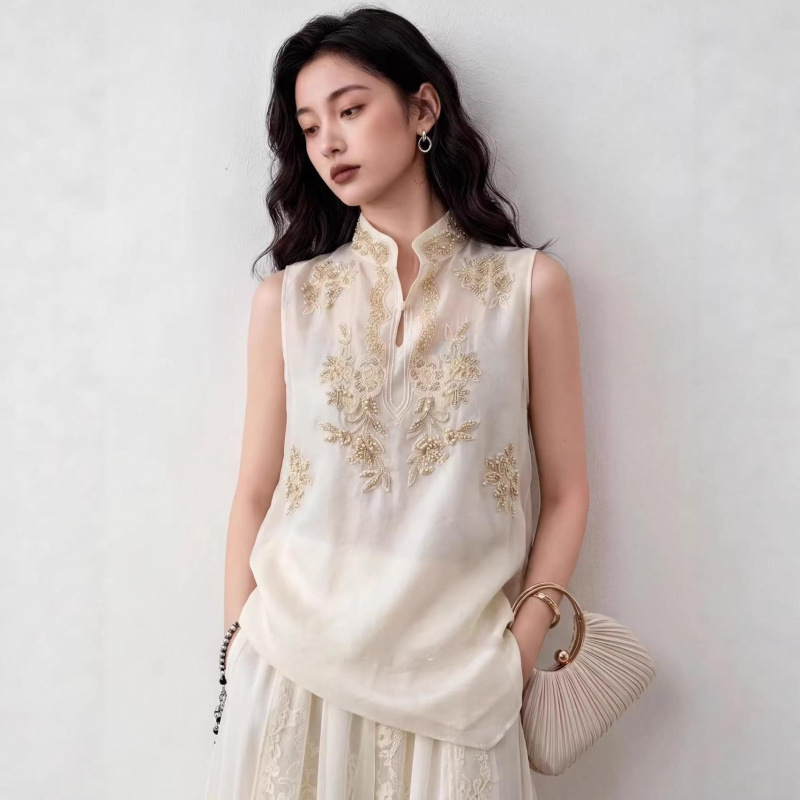 New Chinese-Style National Fashion Women's Clothing, Exquisite Embroidered Beaded Vest, 2026 Design, Niche Stand-Collar Sleeveless Shirt New Chinese-Style National Fashion Women's Clothing, Exquisite Embroidered Beaded Vest, 2026 Design, Niche Stand-Collar Sleeveless Shirt