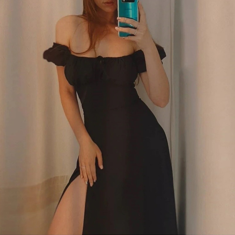 thumbnail image 1 of Falda larga francesa de verano 2024, ropa europea y americana, vestido ajustado con mangas abullonadas y cordones, 1 of 5