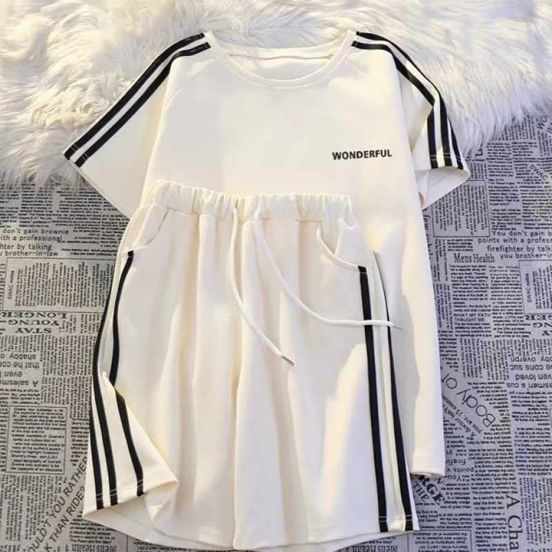 レジャースポーツ夏服、2025年新作ラグランスリーブコットン半袖ショーツスーツ2点セット女性用の完全なセット|undefined