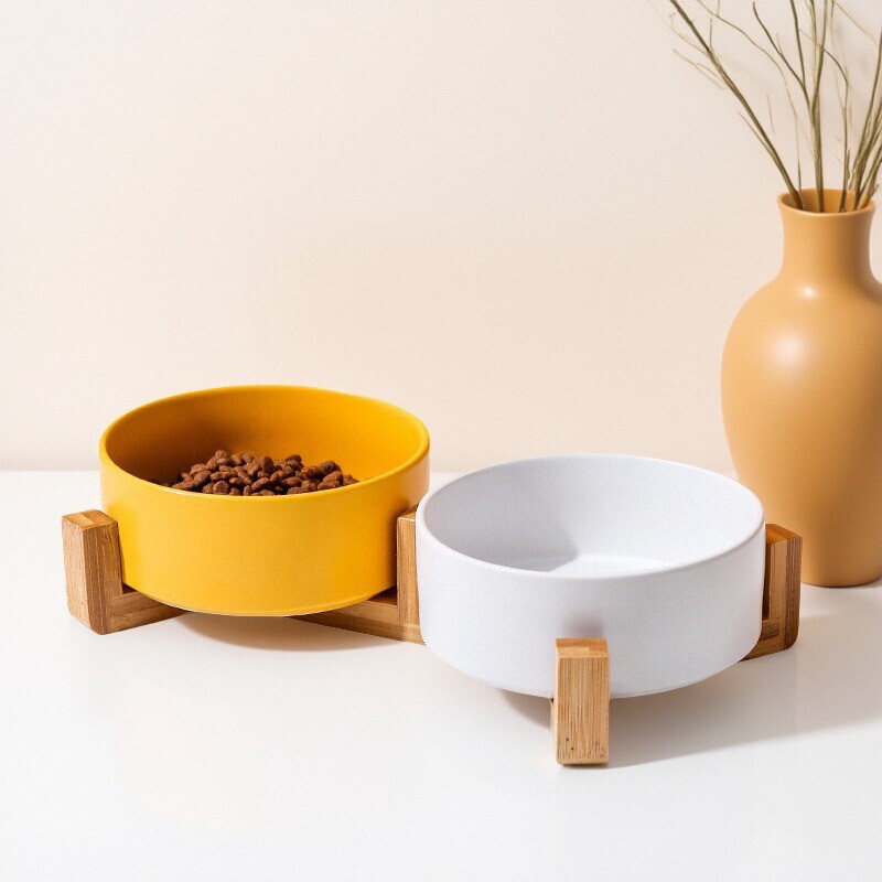 Straight-mouth Pet Double Bowl with Bowl Rack Ceramic Bowl Cat and Dog Food Bowl Cat Food Bowl Anti-overturning Water Bowl Dog Rice Basin Cat Bowl
