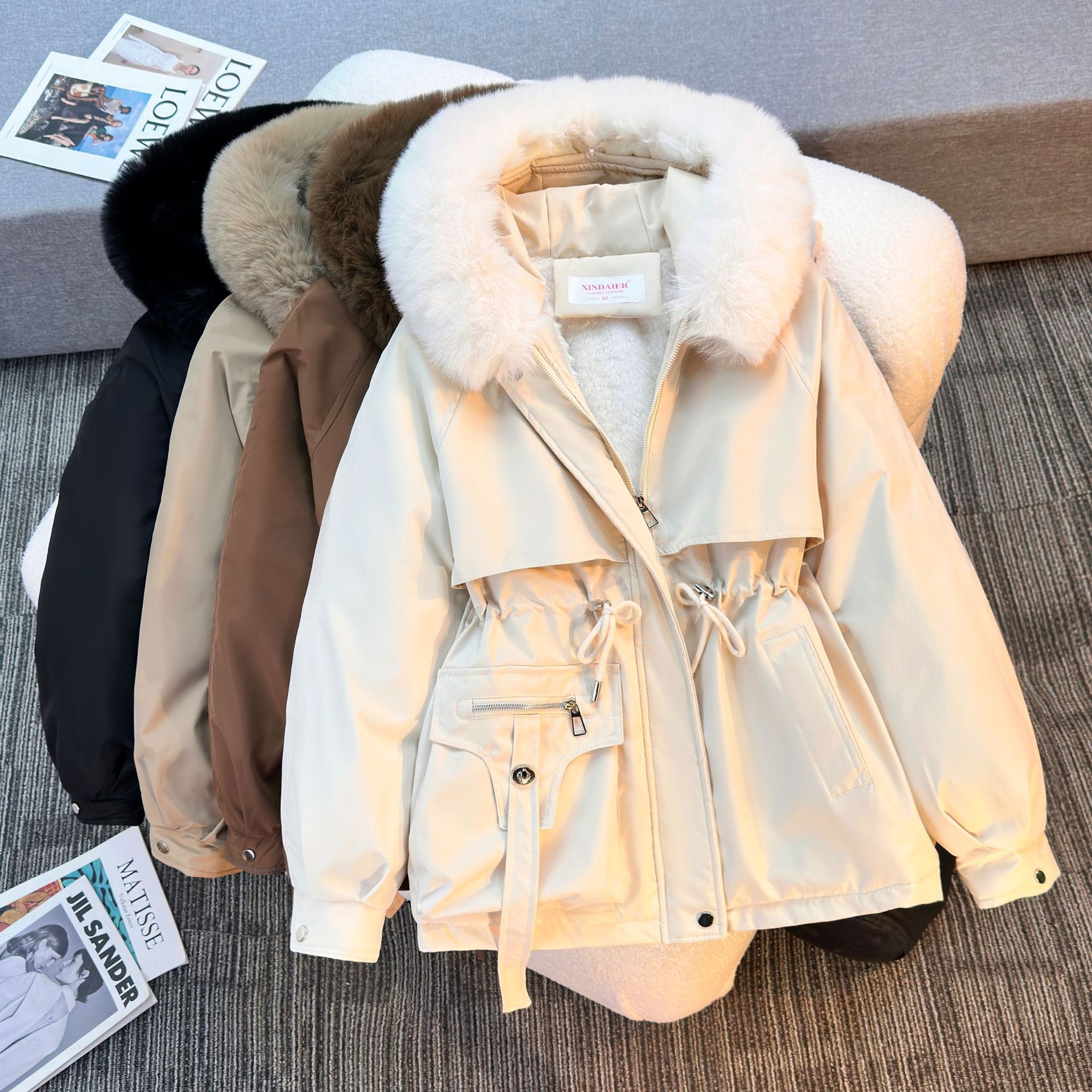 跨境派克服女冬季2025年新款大毛领女派克服时尚百搭加绒一体外套
