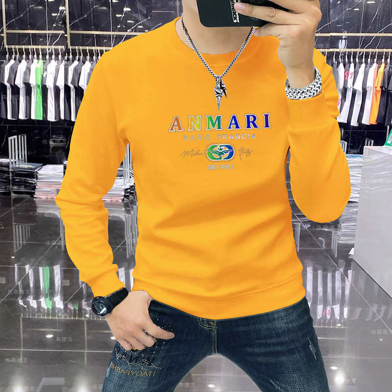 European high-end men's sweater long sleeve base shirt multi-craft colorful intarsia round neck autumn and winter warm quality light luxury