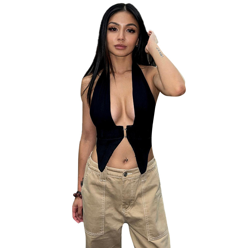 Top aderente sexy per ragazza calda senza schienale alla moda da donna in estate_voghion.com