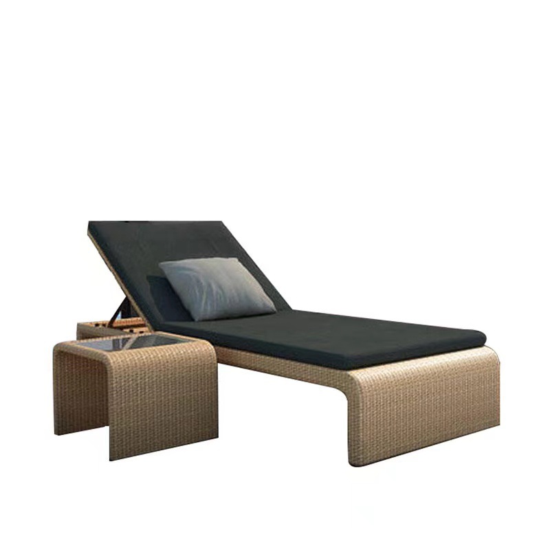 Tumbona de Ratán para Piscina Exterior, Cama de Playa, Cama de Hotel, Cama de Spa de Aguas Termales, Plegable