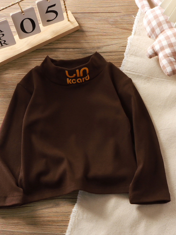 Camisetas infantiles de terciopelo alemán para niños y niñas, manga larga, cuello medio alto, camisetas de capa base, ropa de moda para otoño e invierno, rayas de color sólido.