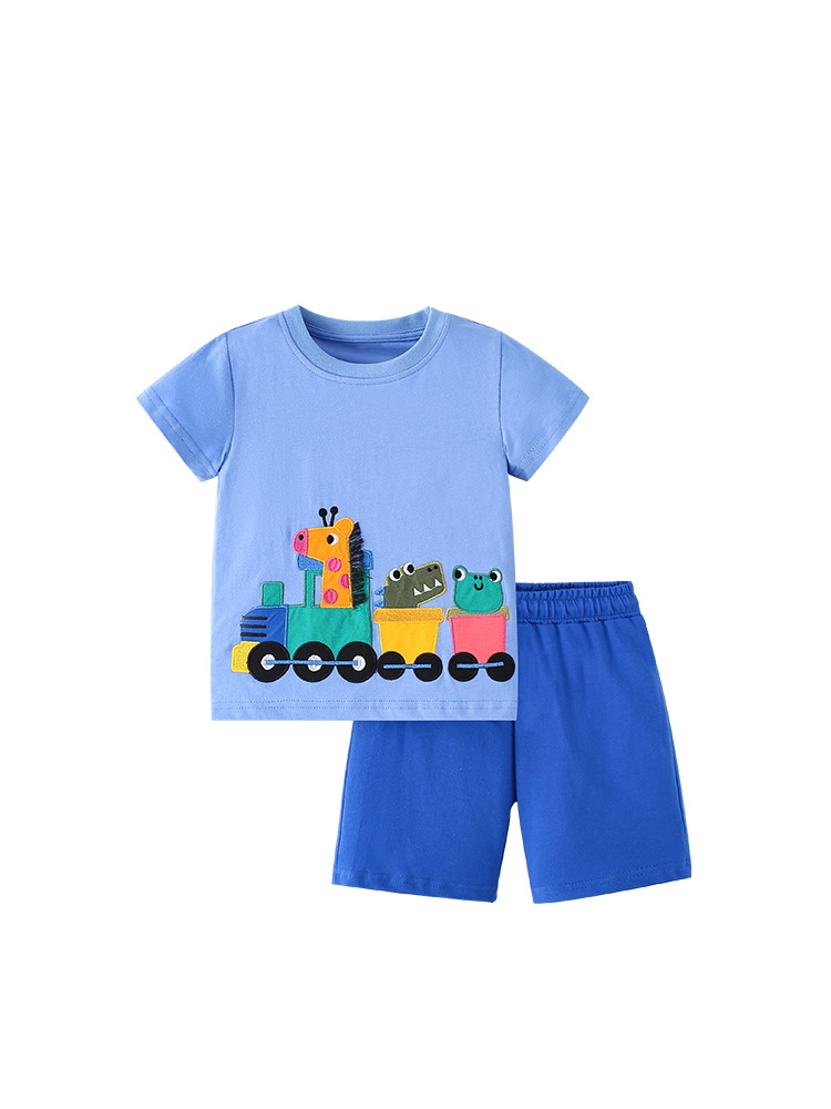 Malwee ropa para niños de verano nuevo estilo europeo y americano para niños de mediana edad casual cuello redondo pantalones de cintura elásticos para niños dos piezas set