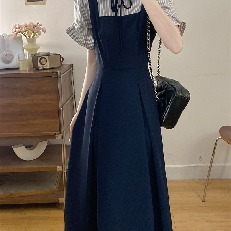 Elegant Dress, Graduation Gown, Coming-Of-Age Ceremony, Commuting, Beautiful Dress, Plus-Size Short-Sleeved Shirt, Striped Long Skirt for Women Elegant Dress, Graduation Gown, Coming-Of-Age Ceremony, Commuting, Beautiful Dress, Plus-Size Short-Sleeved Shirt, Striped Long Skirt for Women