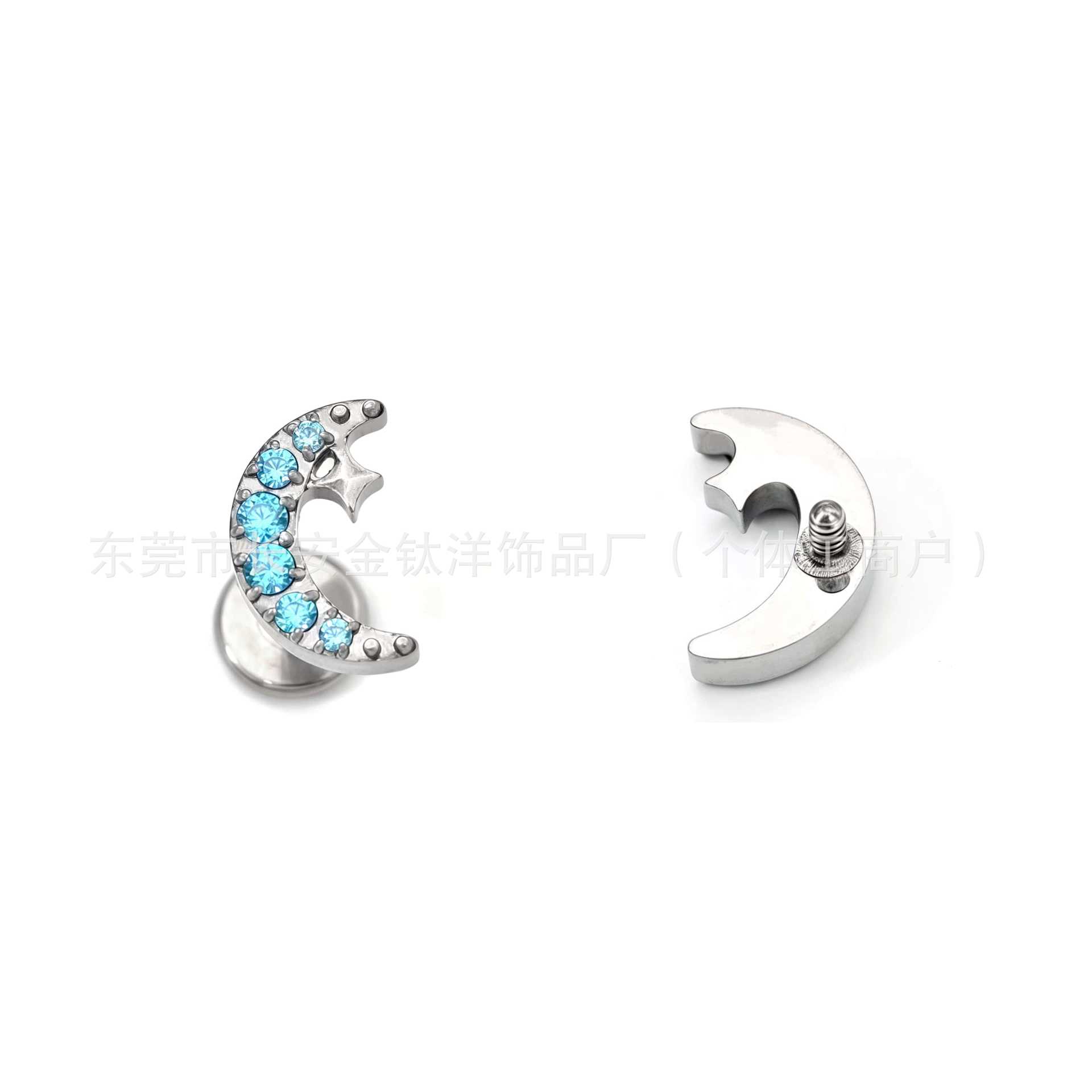 F136 Titanium Moon Star Zircon Ear Cartilage Stud Helix Tragus Lip Labret Piercing Jewelry G23 Titanium Alloy detail image 7