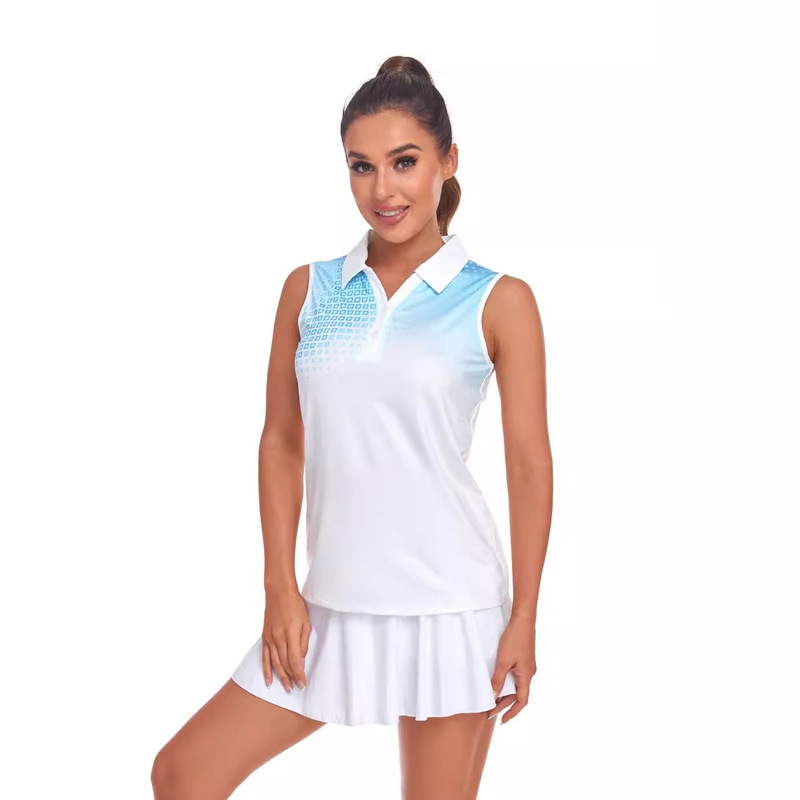 Cross-border European and American Women's Golf Sports Casual Polo Shirt Sleeveless Printed Fashion Fresh Top Women