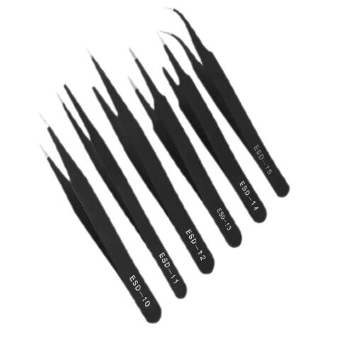 Precision stainless steel hardened anti-static tweezers bird's nest hair picking clip repair tweezers tip elbow 1.0mm thick