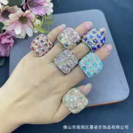 秋冬新款蛇皮镶嵌天然石彩宝石活口戒指 跨境流行个性天然石首饰