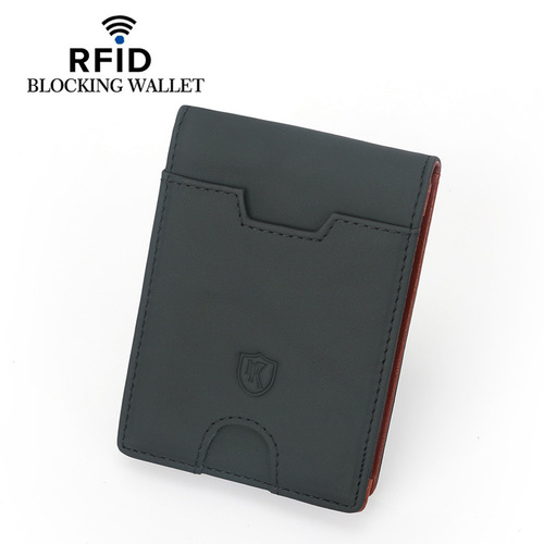 Cross-border exclusive RFID men's first-layer cowhide dollar clip wallet, best-selling cowhide leather wallet wallet